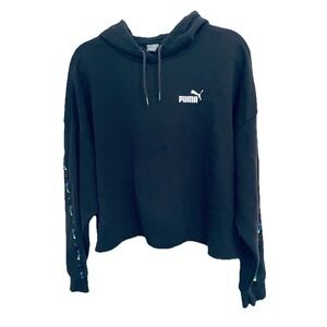 Puma Womens Cropped Black Hoodie PowerTape Sz Medium Love Is Love Rainbow